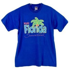 Vintage Miami Florida Mens Size XL Blue Sunsational Single Stitch Tourist Shirt